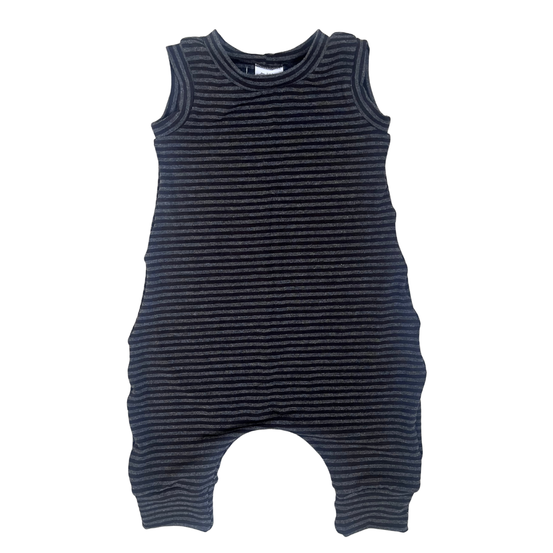 Black and Gray Stripe Bamboo Romper