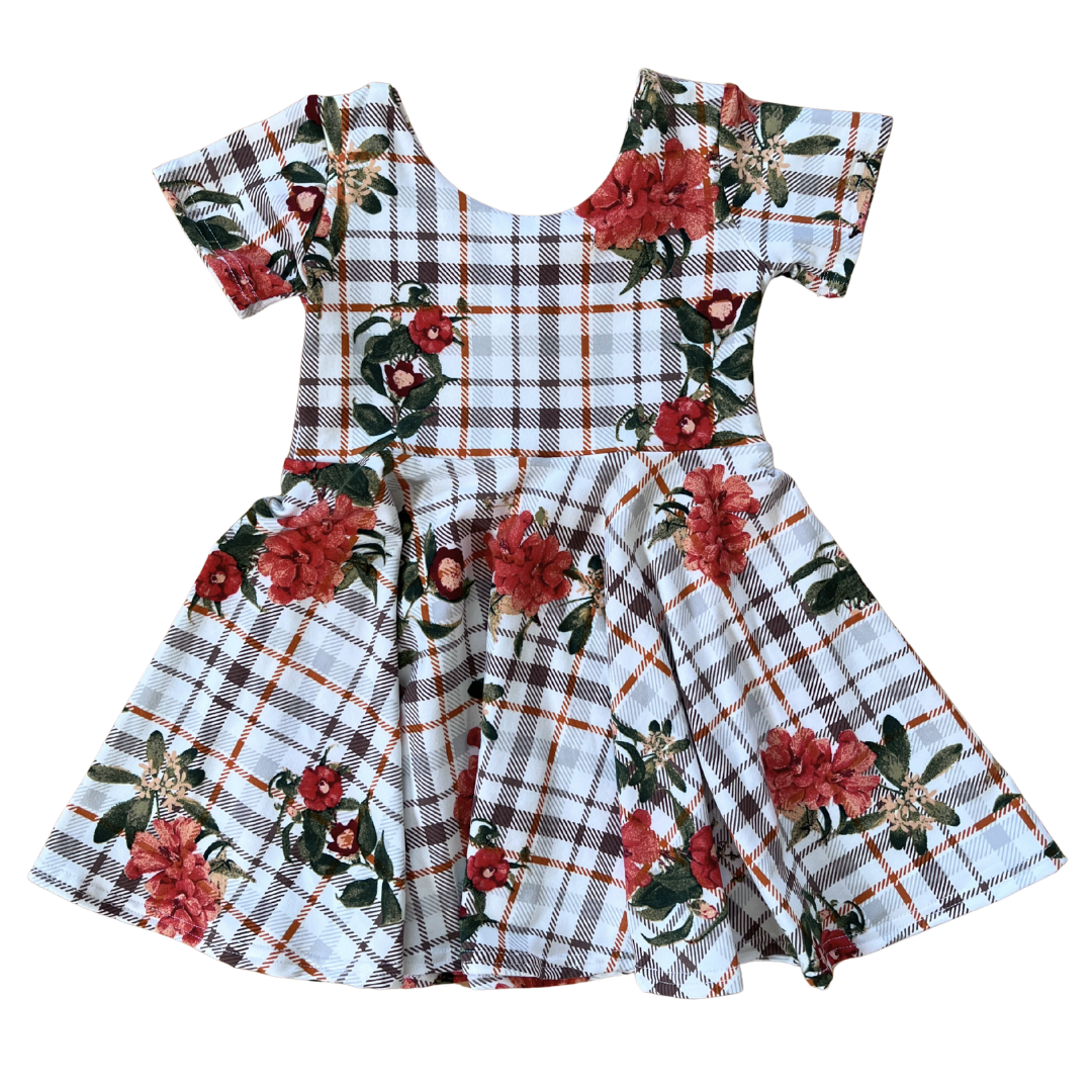 Floral Plaid Twirl Dress
