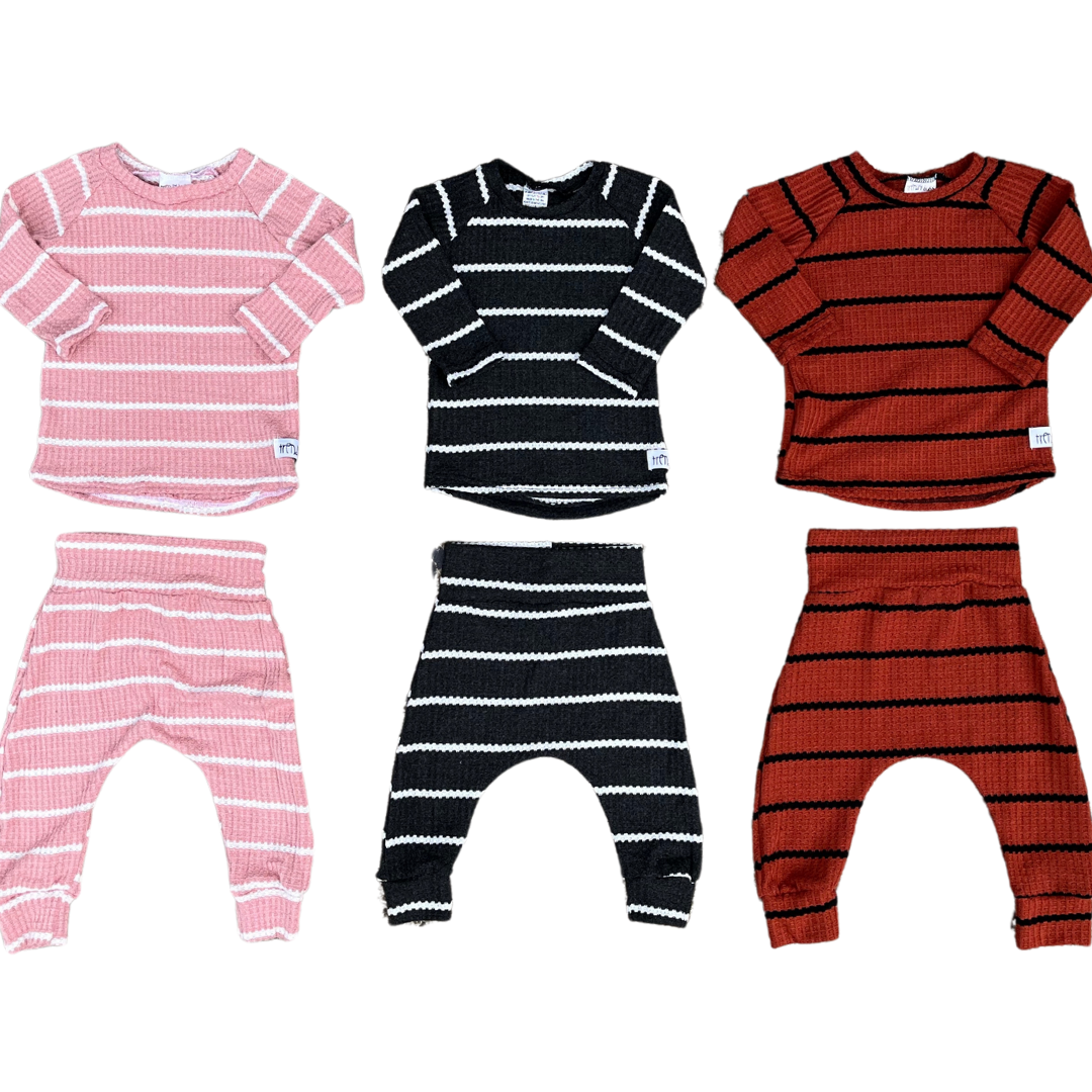 Striped Waffle Knit Lounge 2 Piece Set