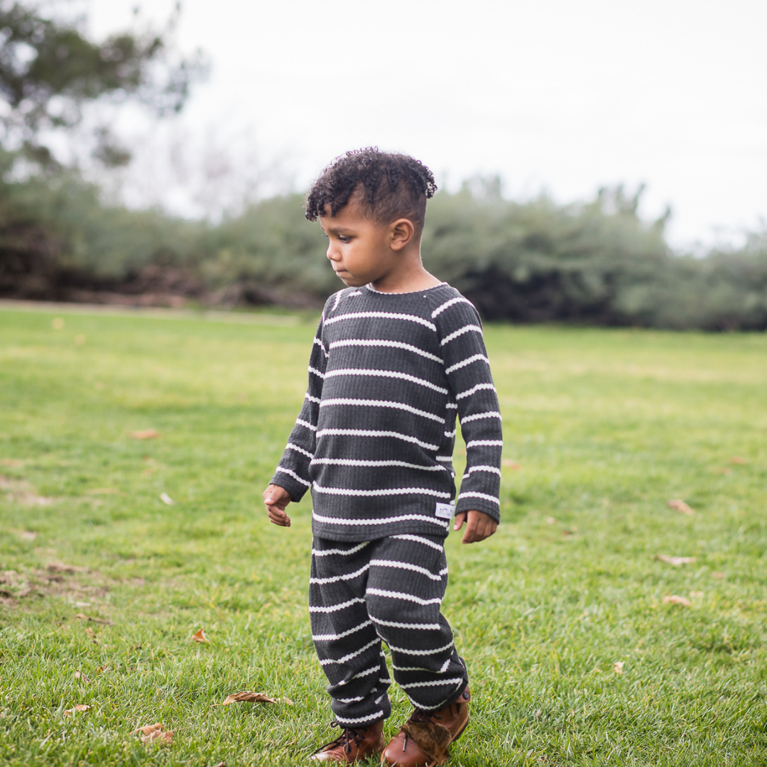 Striped Waffle Knit Lounge 2 Piece Set