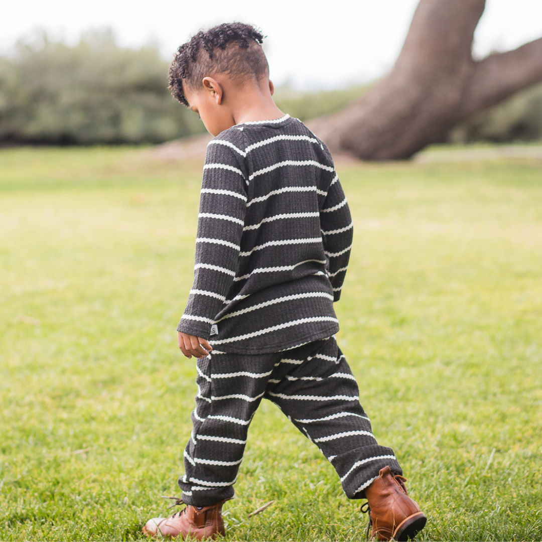 Striped Waffle Knit Lounge 2 Piece Set