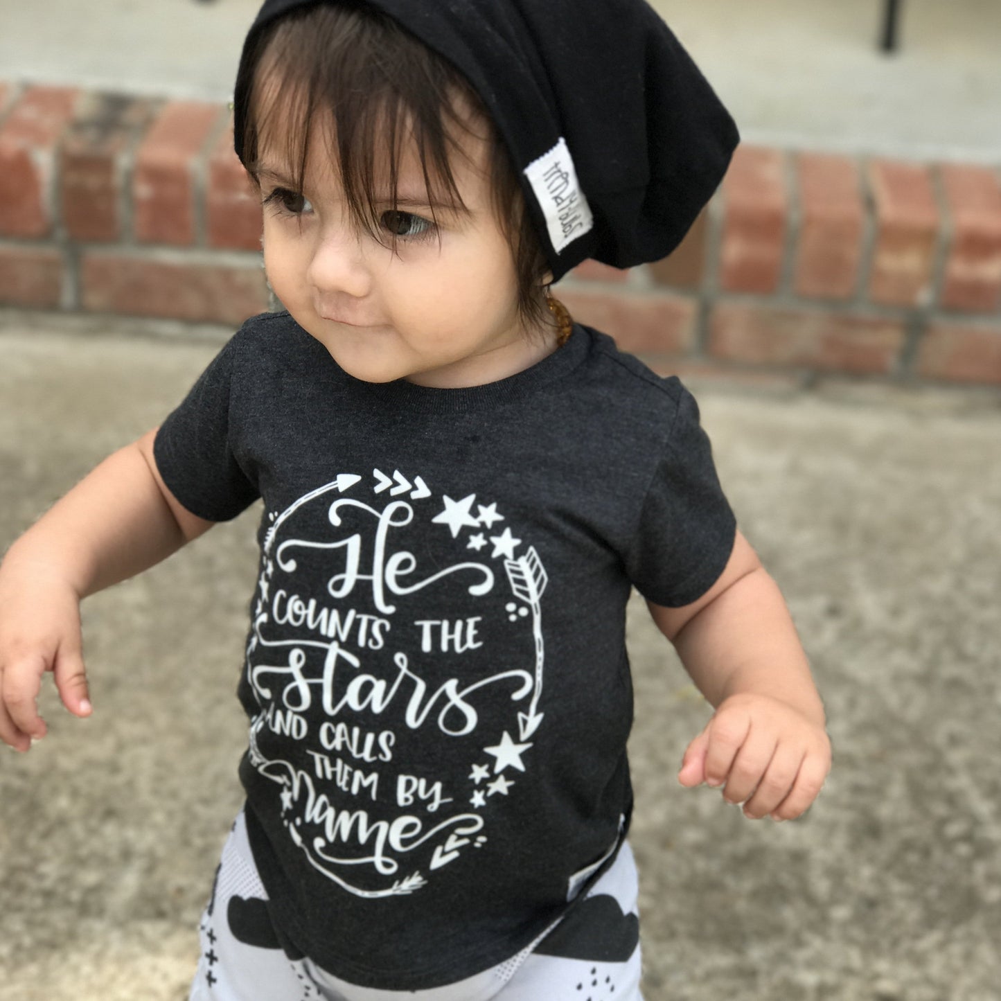 "He Counts the Stars" heather charcoal grey tee