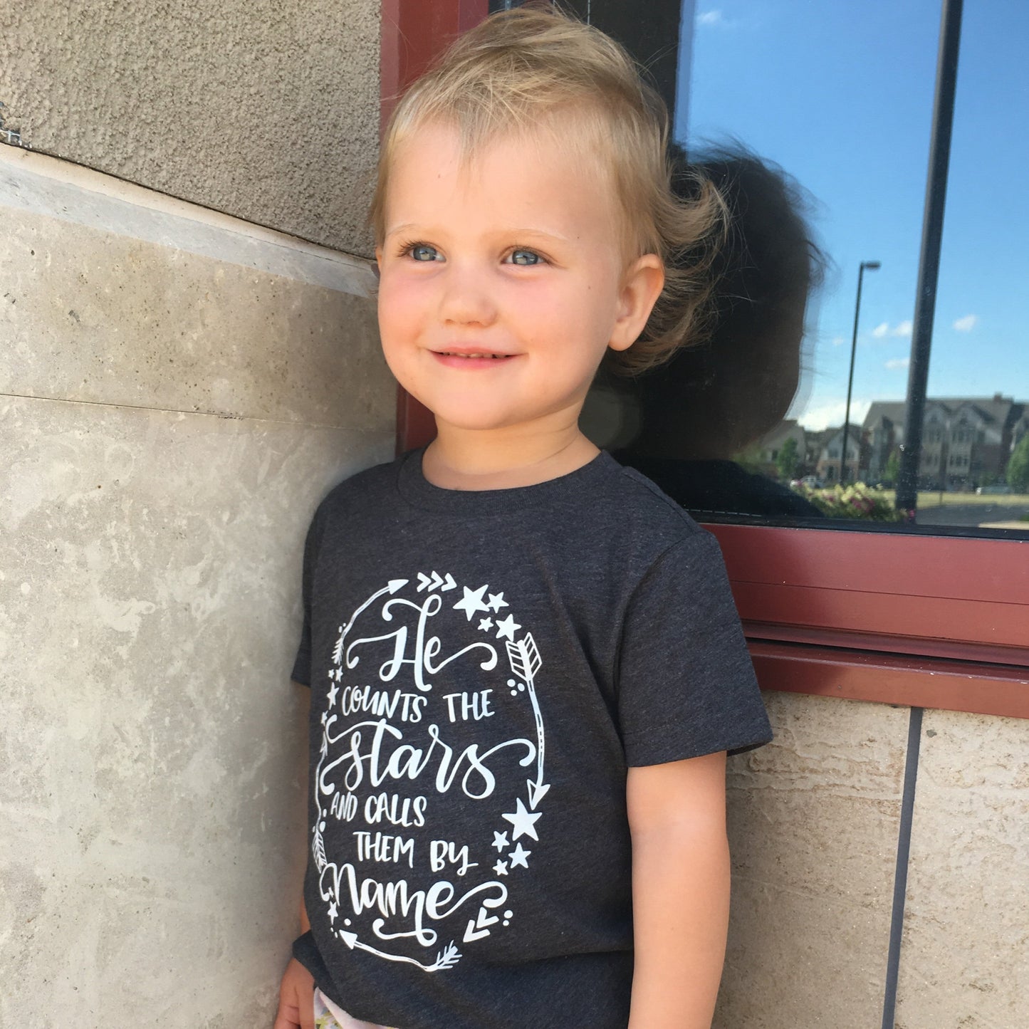 "He Counts the Stars" heather charcoal grey tee