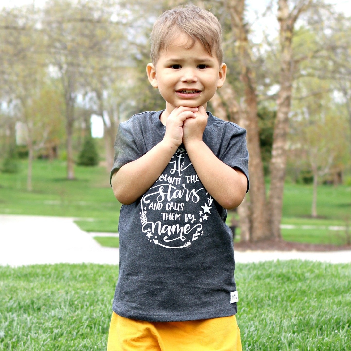 "He Counts the Stars" heather charcoal grey tee