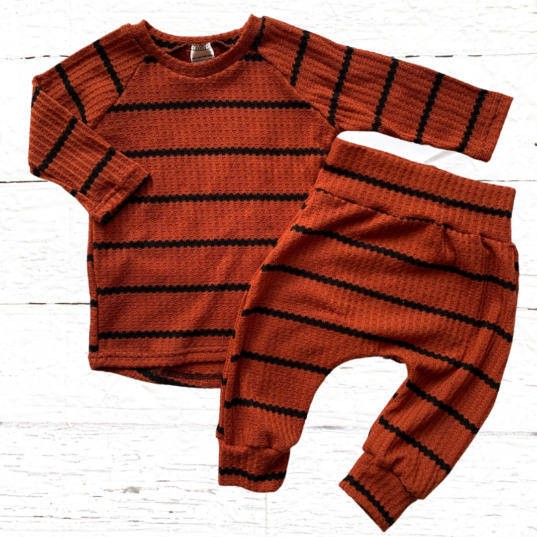 Striped Waffle Knit Lounge 2 Piece Set