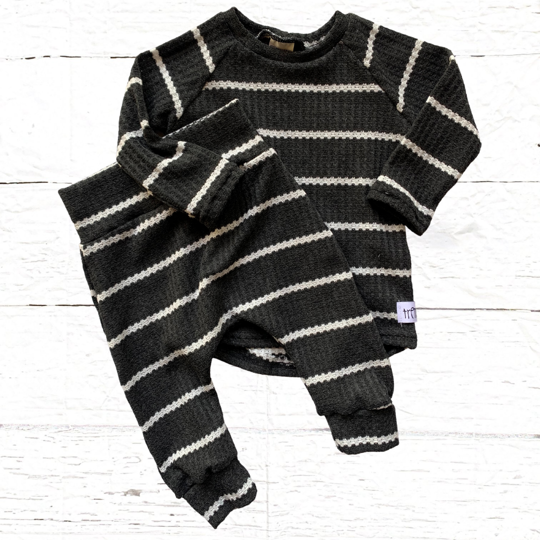 Striped Waffle Knit Lounge 2 Piece Set