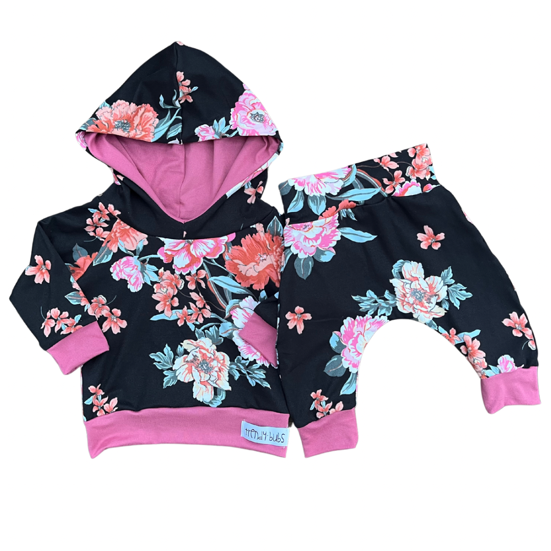 Black Floral Hoodie