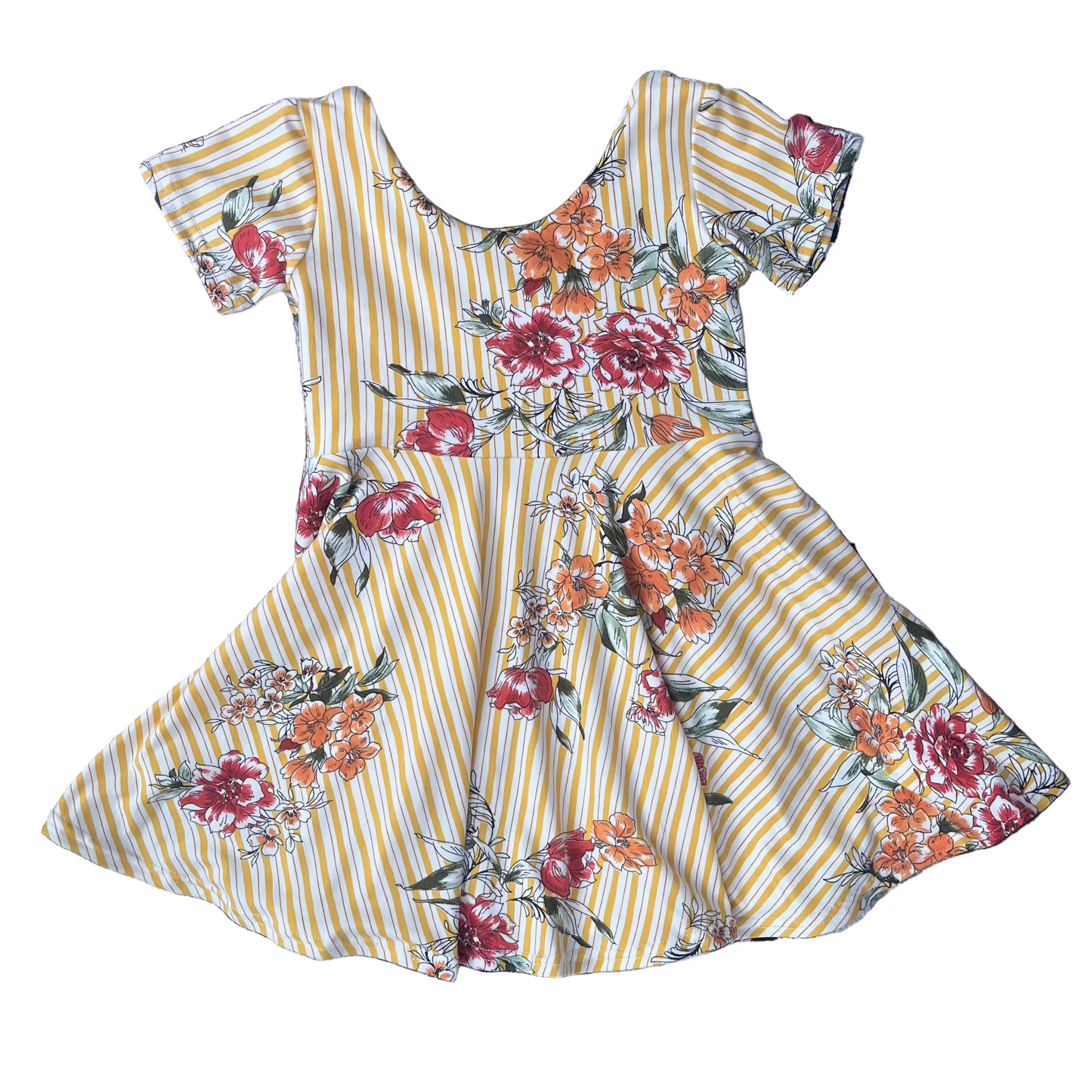 Stripe Yellow Floral Twirl Dress