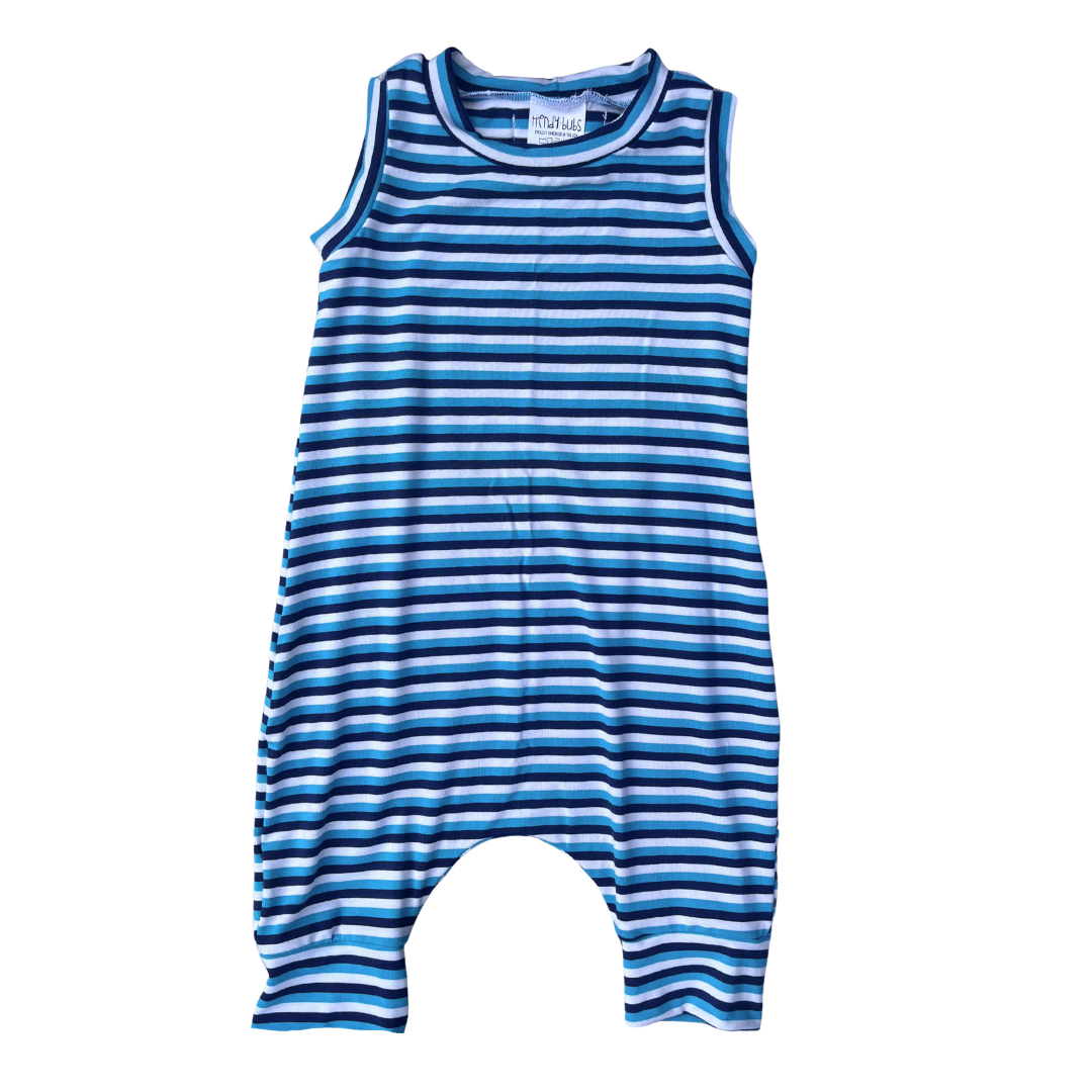 Navy, Teal, and White Stripe Bamboo Romper