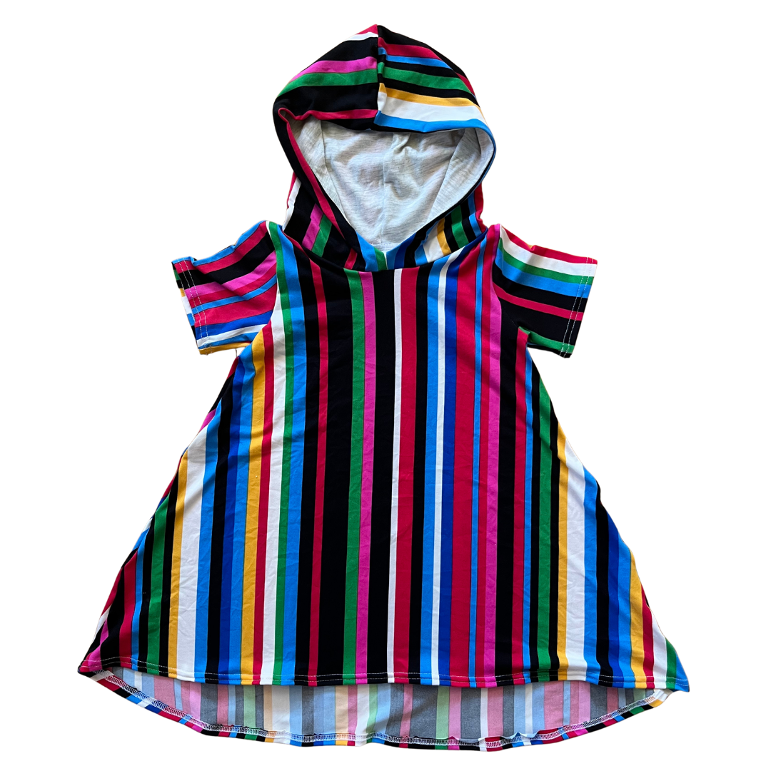 Rainbow Stripe Hooded Hi-Low Dress