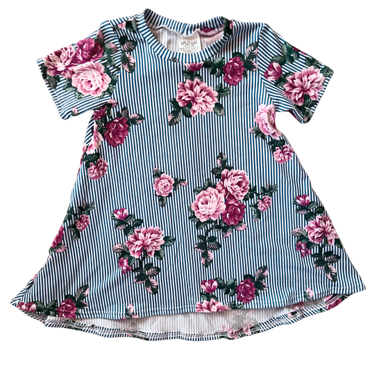 Pin Stripe Floral High-Low Dress