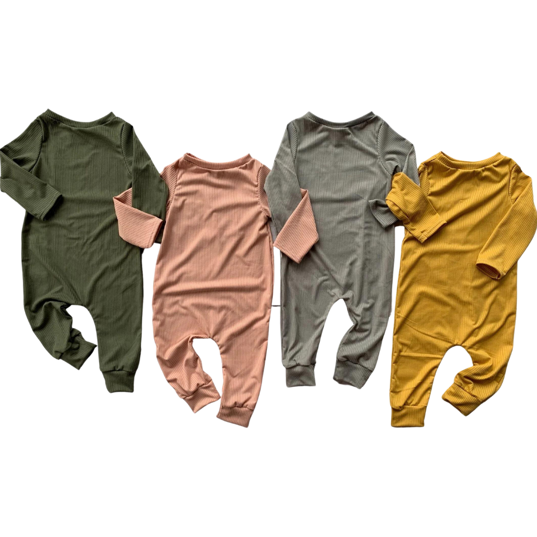 Solid Ribbed Knit Rompers (SIX color options)