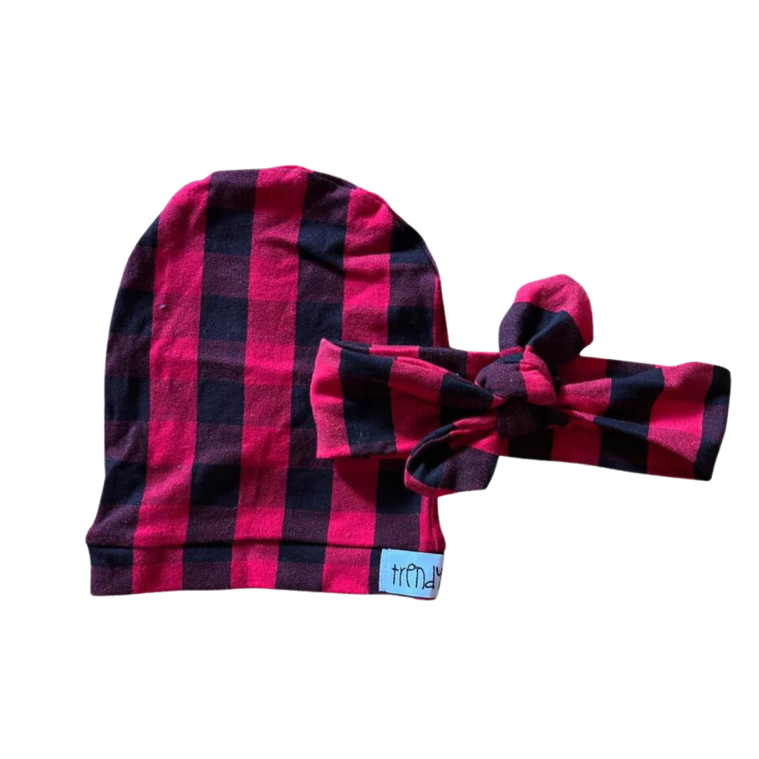 Red & Black Buffalo Plaid slouchy hat or headband