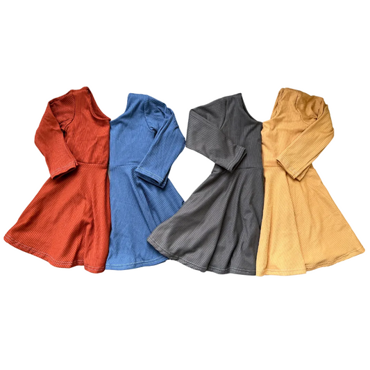 Solid Ribbed Knit Twirl Dresses