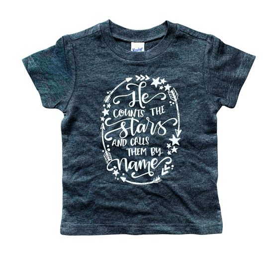 "He Counts the Stars" heather charcoal grey tee