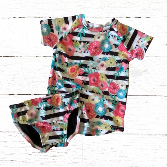 Floral Stripe Swimwear 2 piece set (only 12-18, 18-24, and 2T left)