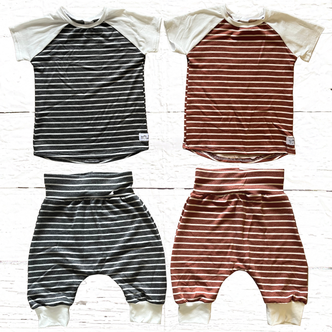 Neutral Stripe Raglan Tee and Cropped Joggers Set